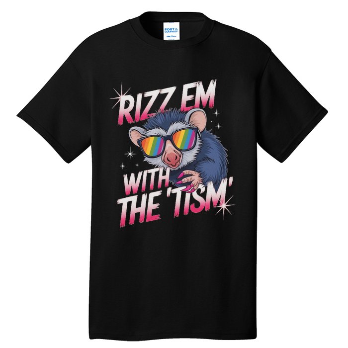 Autism Funny Rizz Em With The Tism Meme Autistic Racoon Tall T-Shirt