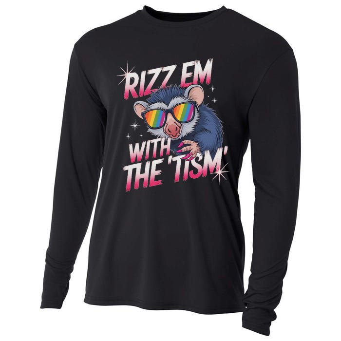 Autism Funny Rizz Em With The Tism Meme Autistic Racoon Cooling Performance Long Sleeve Crew