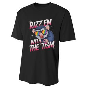 Autism Funny Rizz Em With The Tism Meme Autistic Racoon Performance Sprint T-Shirt