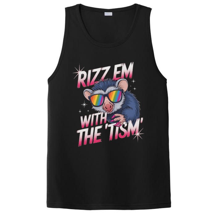 Autism Funny Rizz Em With The Tism Meme Autistic Racoon PosiCharge Competitor Tank