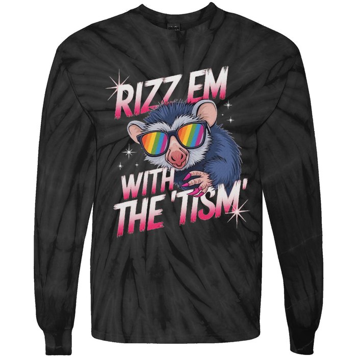 Autism Funny Rizz Em With The Tism Meme Autistic Racoon Tie-Dye Long Sleeve Shirt