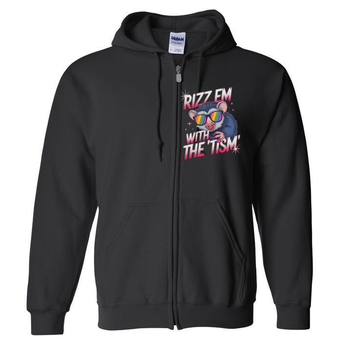 Autism Funny Rizz Em With The Tism Meme Autistic Racoon Full Zip Hoodie