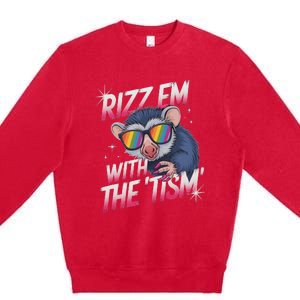 Autism Funny Rizz Em With The Tism Meme Autistic Racoon Premium Crewneck Sweatshirt