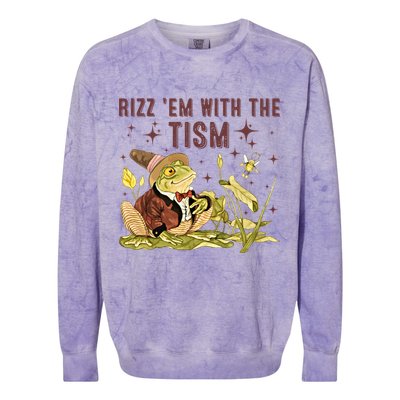 Autism Funny Rizz Em With The Tism Meme Autistic Frog Funny Gift Colorblast Crewneck Sweatshirt