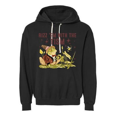 Autism Funny Rizz Em With The Tism Meme Autistic Frog Funny Gift Garment-Dyed Fleece Hoodie
