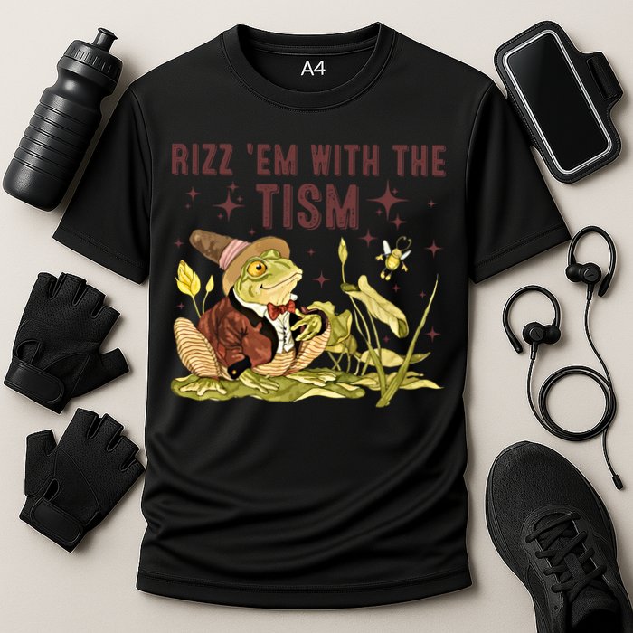 Autism Funny Rizz Em With The Tism Meme Autistic Frog Funny Gift Cooling Performance Crew T-Shirt