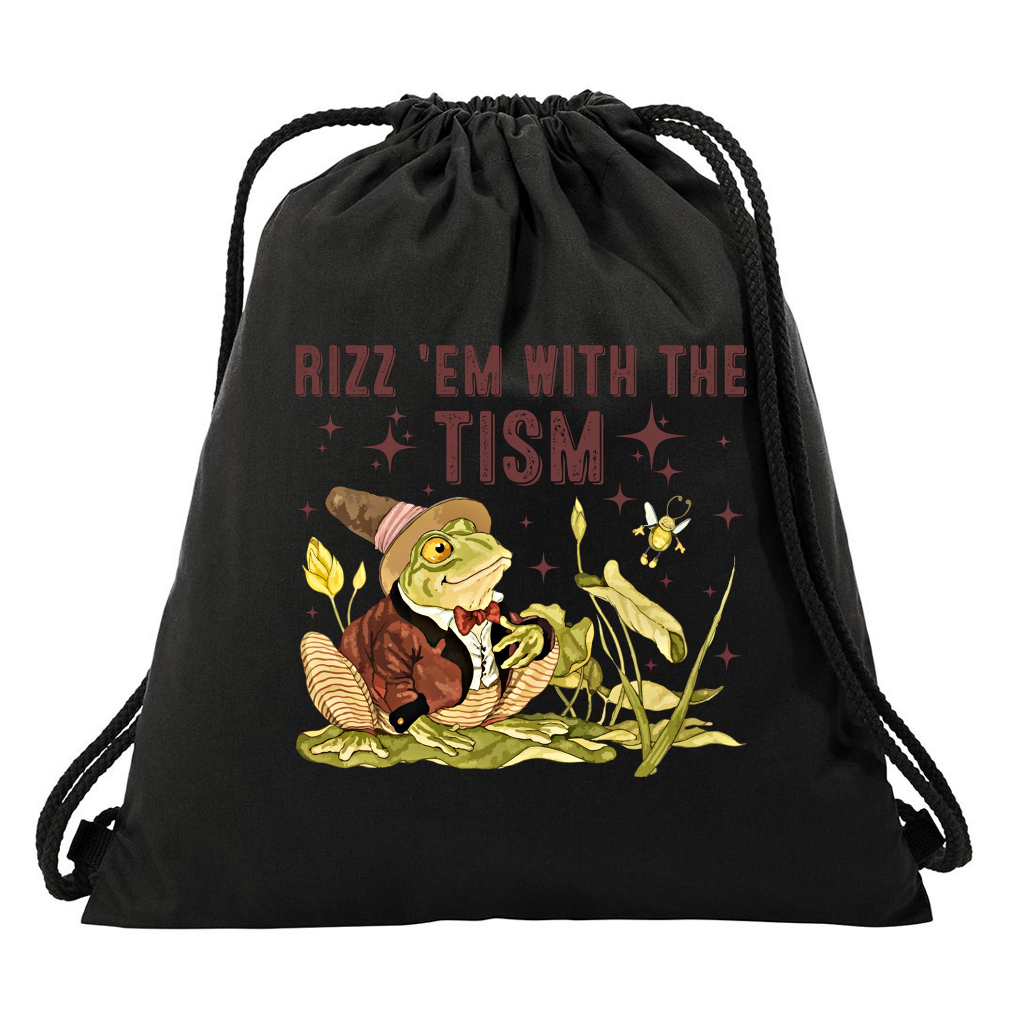 Autism Funny Rizz Em With The Tism Meme Autistic Frog Funny Gift Drawstring Bag