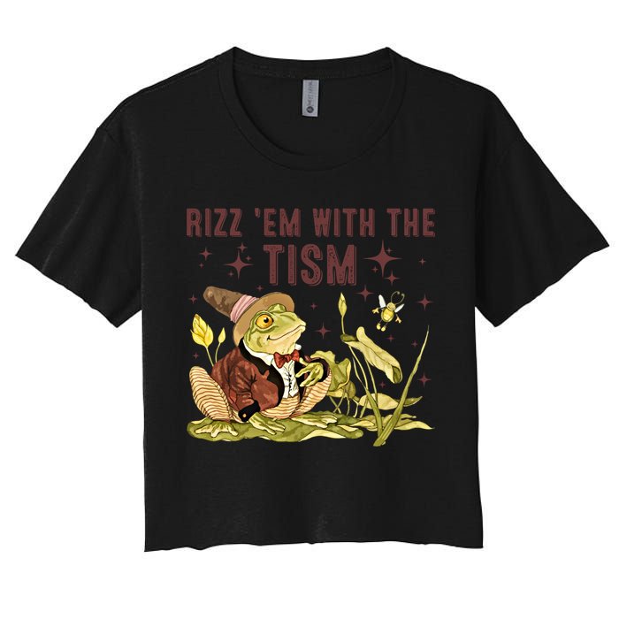 Autism Funny Rizz Em With The Tism Meme Autistic Frog Funny Gift Women's Crop Top Tee