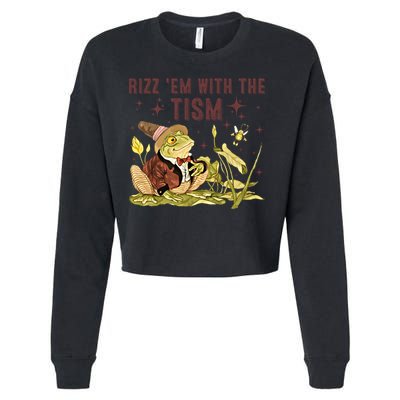 Autism Funny Rizz Em With The Tism Meme Autistic Frog Funny Gift Cropped Pullover Crew