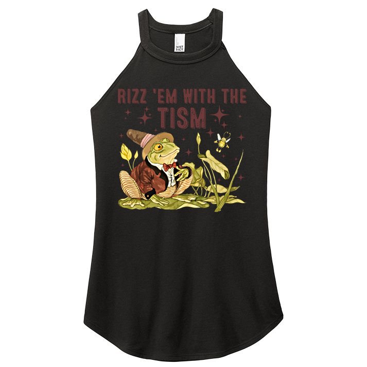 Autism Funny Rizz Em With The Tism Meme Autistic Frog Funny Gift Women's Perfect Tri Rocker Tank