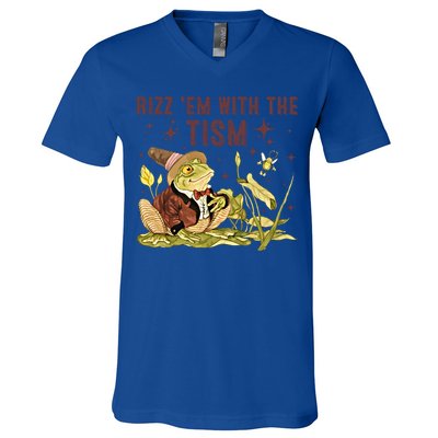 Autism Funny Rizz Em With The Tism Meme Autistic Frog Funny Gift V-Neck T-Shirt