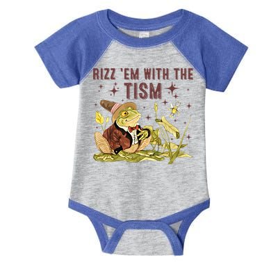 Autism Funny Rizz Em With The Tism Meme Autistic Frog Funny Gift Infant Baby Jersey Bodysuit