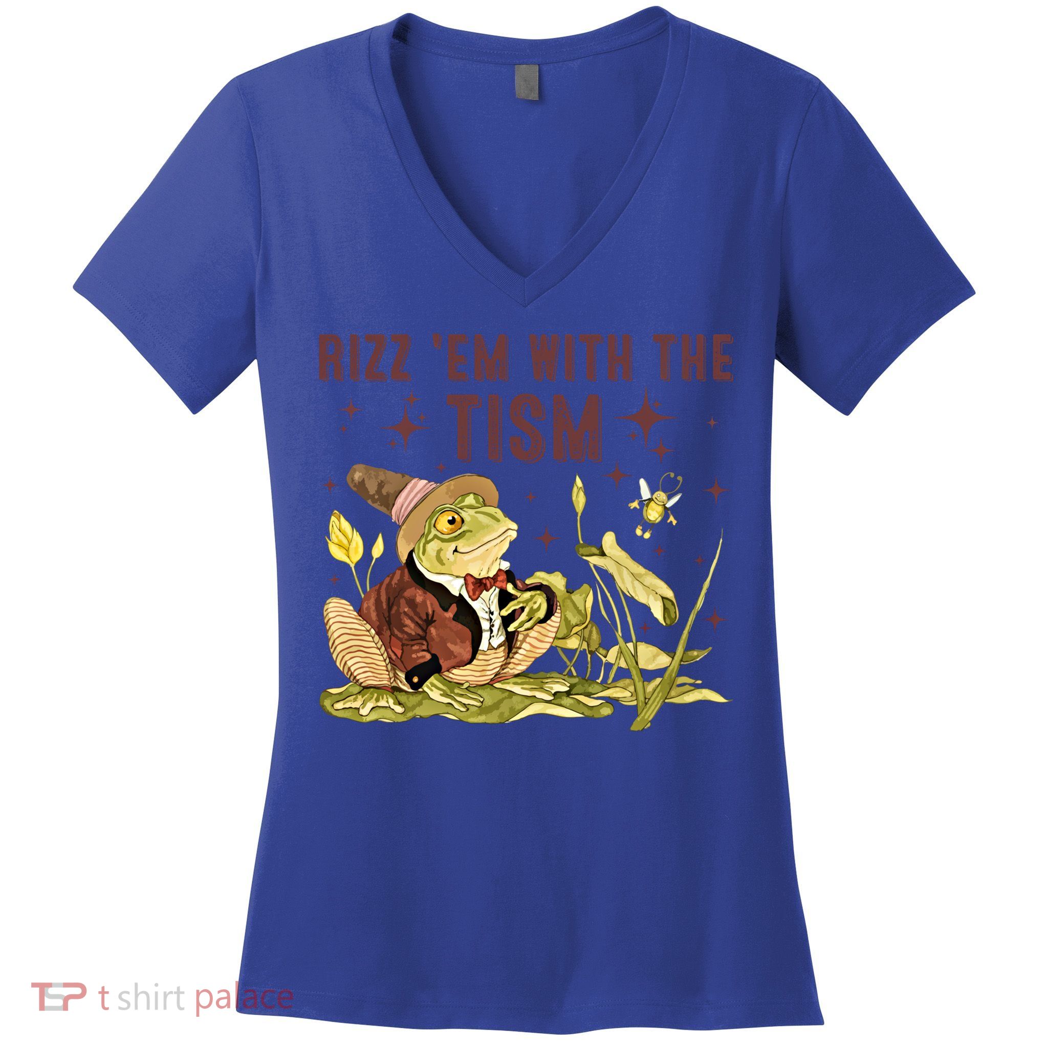 Autism Funny Rizz Em With The Tism Meme Autistic Frog Funny Gift Women's V-Neck T-Shirt