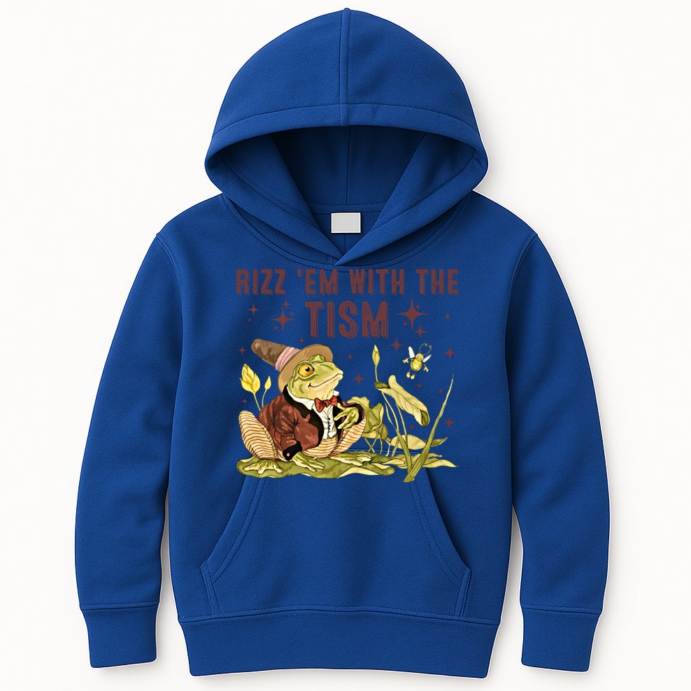 Autism Funny Rizz Em With The Tism Meme Autistic Frog Funny Gift Kids Hoodie