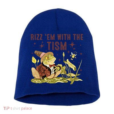 Autism Funny Rizz Em With The Tism Meme Autistic Frog Funny Gift Short Acrylic Beanie
