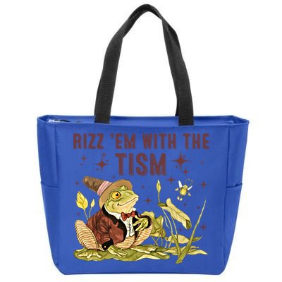 Autism Funny Rizz Em With The Tism Meme Autistic Frog Funny Gift Zip Tote Bag