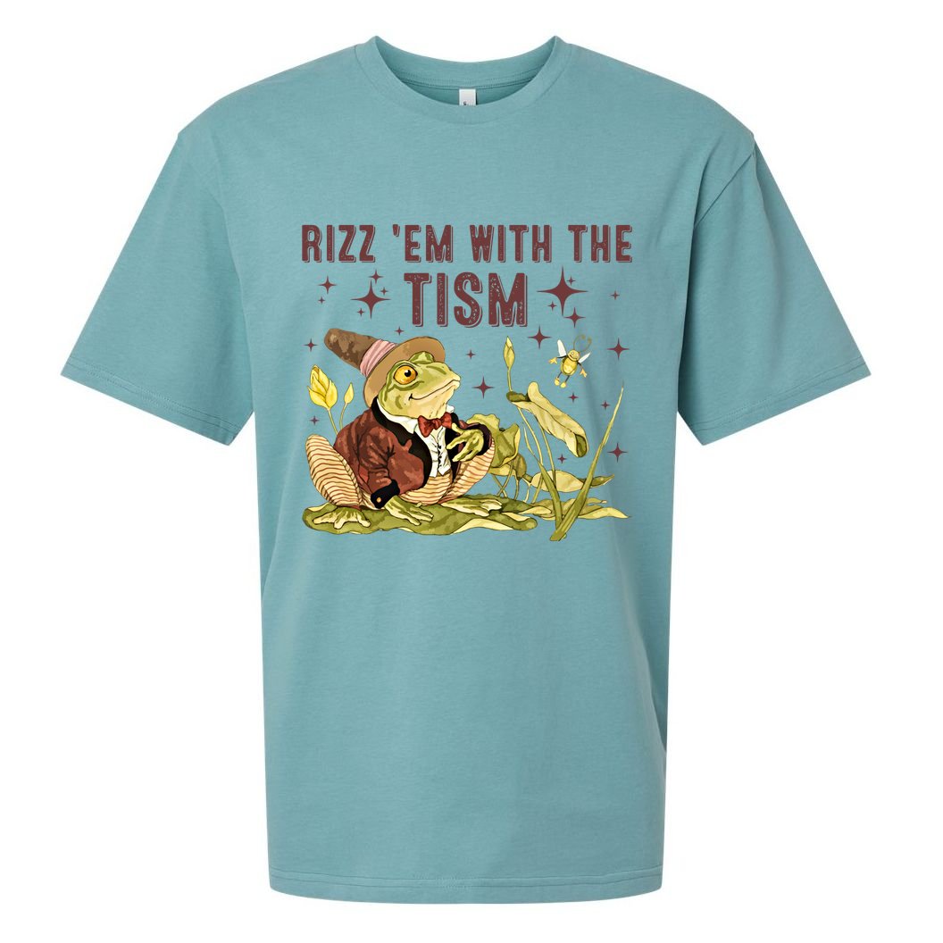 Autism Funny Rizz Em With The Tism Meme Autistic Frog Funny Gift Sueded Cloud Jersey T-Shirt