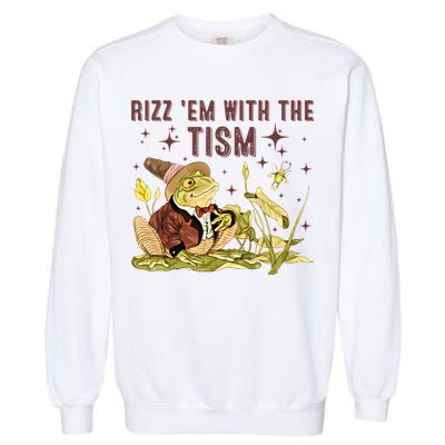 Autism Funny Rizz Em With The Tism Meme Autistic Frog Funny Gift Garment-Dyed Sweatshirt