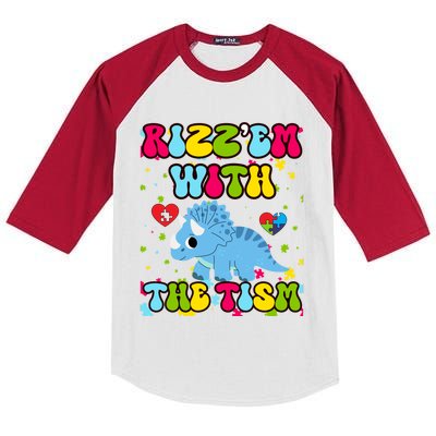 Autism Funny Rizz Em With The Tism Meme Autistic Dinosaure Cool Gift Kids Colorblock Raglan Jersey