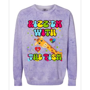 Autism Funny Rizz Em With The Tism Meme Autistic Giraffe Gift Colorblast Crewneck Sweatshirt