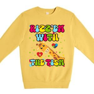 Autism Funny Rizz Em With The Tism Meme Autistic Giraffe Gift Premium Crewneck Sweatshirt