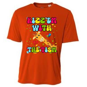 Autism Funny Rizz Em With The Tism Meme Autistic Giraffe Gift Cooling Performance Crew T-Shirt