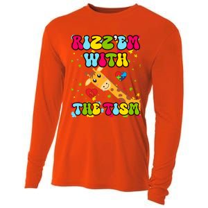 Autism Funny Rizz Em With The Tism Meme Autistic Giraffe Gift Cooling Performance Long Sleeve Crew