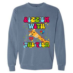 Autism Funny Rizz Em With The Tism Meme Autistic Giraffe Gift Garment-Dyed Sweatshirt