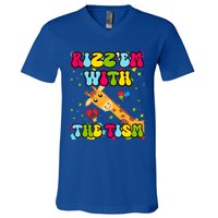 Autism Funny Rizz Em With The Tism Meme Autistic Giraffe Gift V-Neck T-Shirt