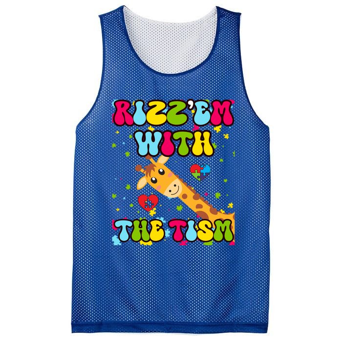 Autism Funny Rizz Em With The Tism Meme Autistic Giraffe Gift Mesh Reversible Basketball Jersey Tank