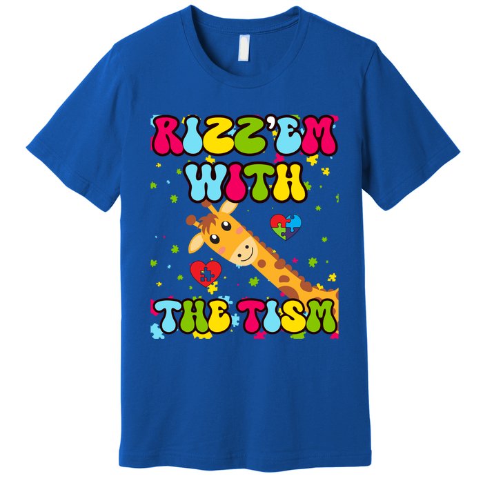 Autism Funny Rizz Em With The Tism Meme Autistic Giraffe Gift Premium T-Shirt