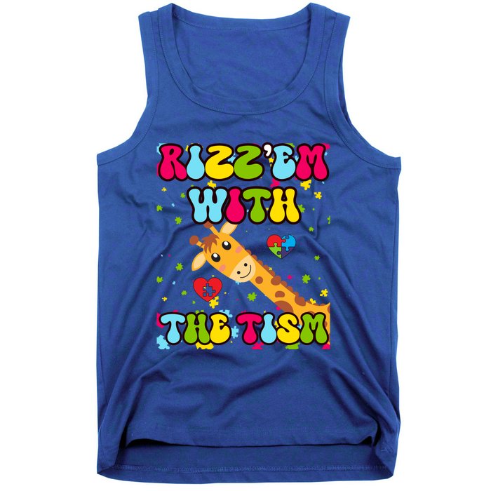 Autism Funny Rizz Em With The Tism Meme Autistic Giraffe Gift Tank Top