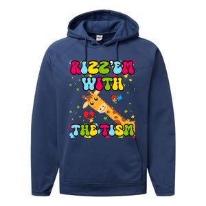 Autism Funny Rizz Em With The Tism Meme Autistic Giraffe Gift Performance Fleece Hoodie