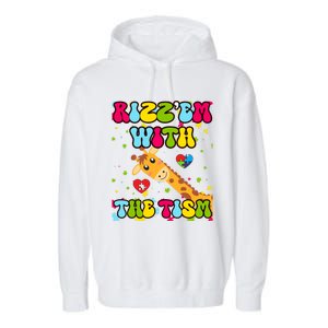 Autism Funny Rizz Em With The Tism Meme Autistic Giraffe Gift Garment-Dyed Fleece Hoodie