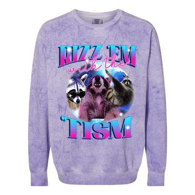 Autism Funny Rizz Em With The Tism Meme Autistic Opossum Colorblast Crewneck Sweatshirt