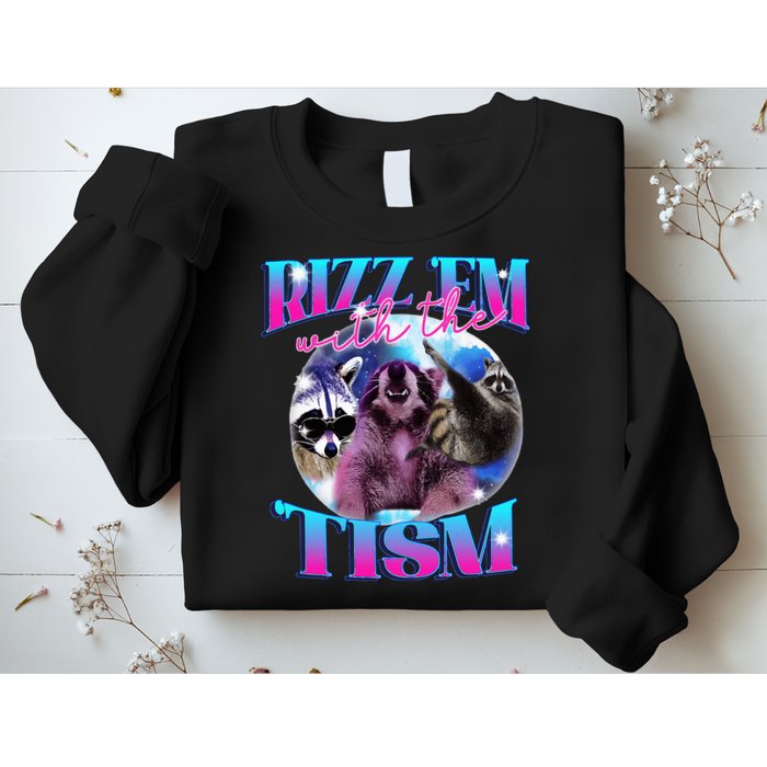 Autism Funny Rizz Em With The Tism Meme Autistic Opossum Sweatshirt
