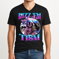 Autism Funny Rizz Em With The Tism Meme Autistic Opossum V-Neck T-Shirt