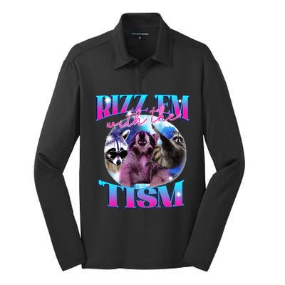 Autism Funny Rizz Em With The Tism Meme Autistic Opossum Silk Touch Performance Long Sleeve Polo