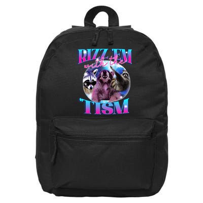 Autism Funny Rizz Em With The Tism Meme Autistic Opossum 16 in Basic Backpack