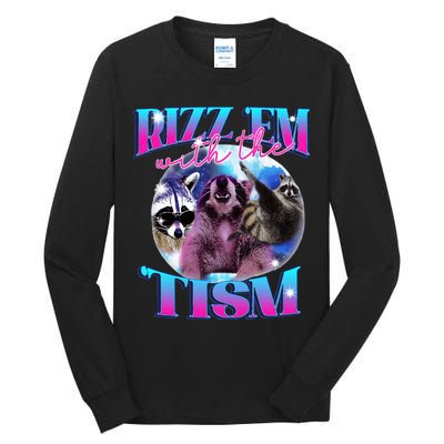 Autism Funny Rizz Em With The Tism Meme Autistic Opossum Tall Long Sleeve T-Shirt