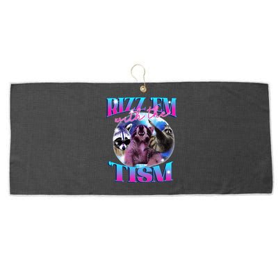 Autism Funny Rizz Em With The Tism Meme Autistic Opossum Large Microfiber Waffle Golf Towel