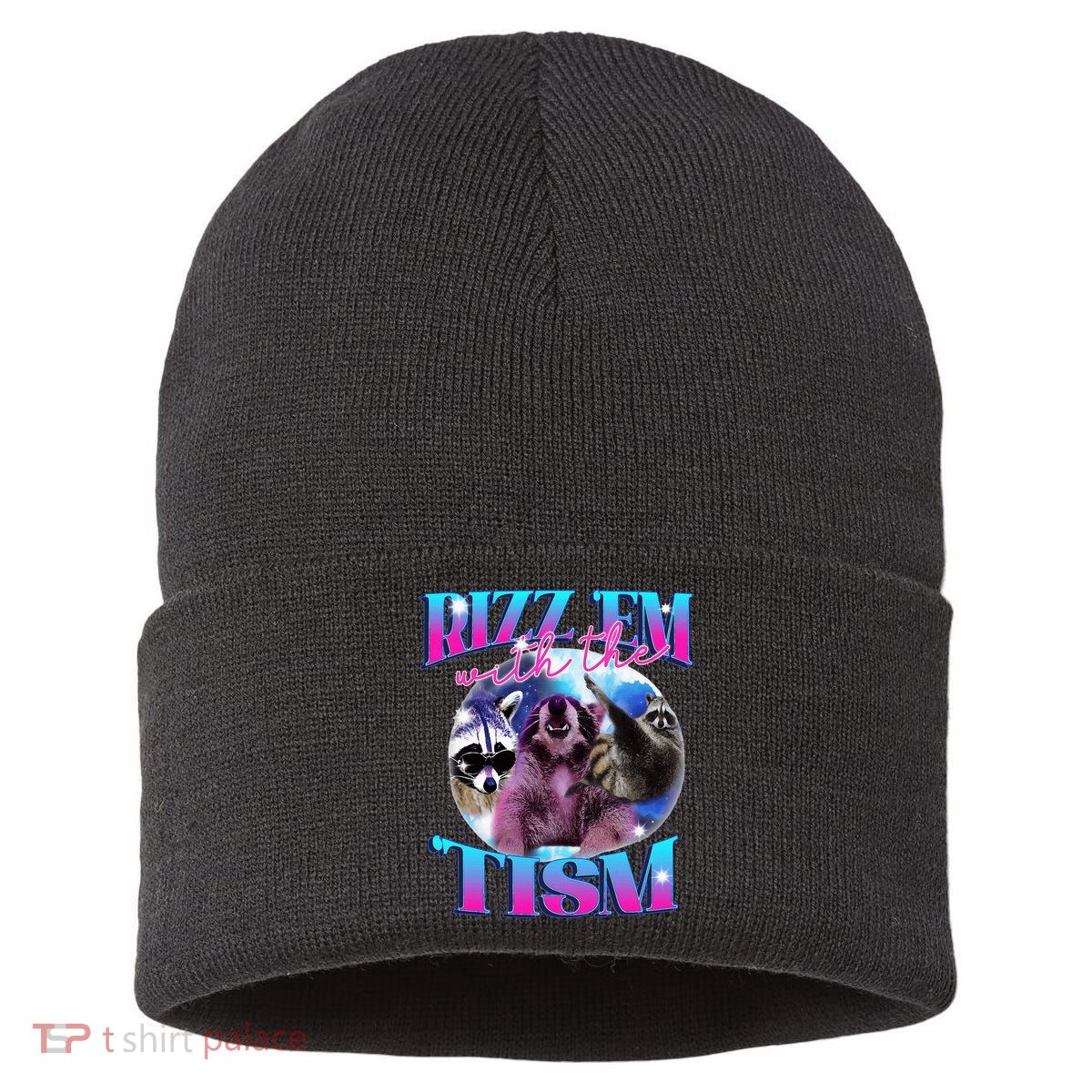 Autism Funny Rizz Em With The Tism Meme Autistic Opossum Sustainable Knit Beanie