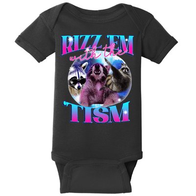 Autism Funny Rizz Em With The Tism Meme Autistic Opossum Baby Bodysuit