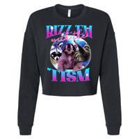Autism Funny Rizz Em With The Tism Meme Autistic Opossum Cropped Pullover Crew