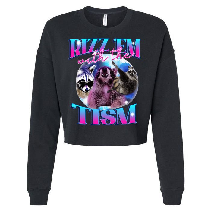 Autism Funny Rizz Em With The Tism Meme Autistic Opossum Cropped Pullover Crew