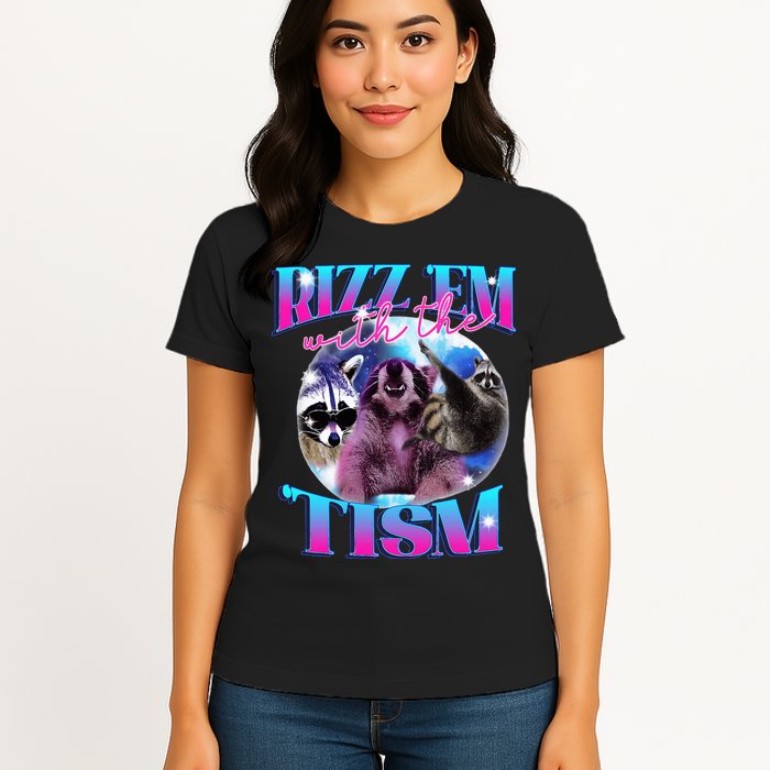 Autism Funny Rizz Em With The Tism Meme Autistic Opossum Womens T-Shirt