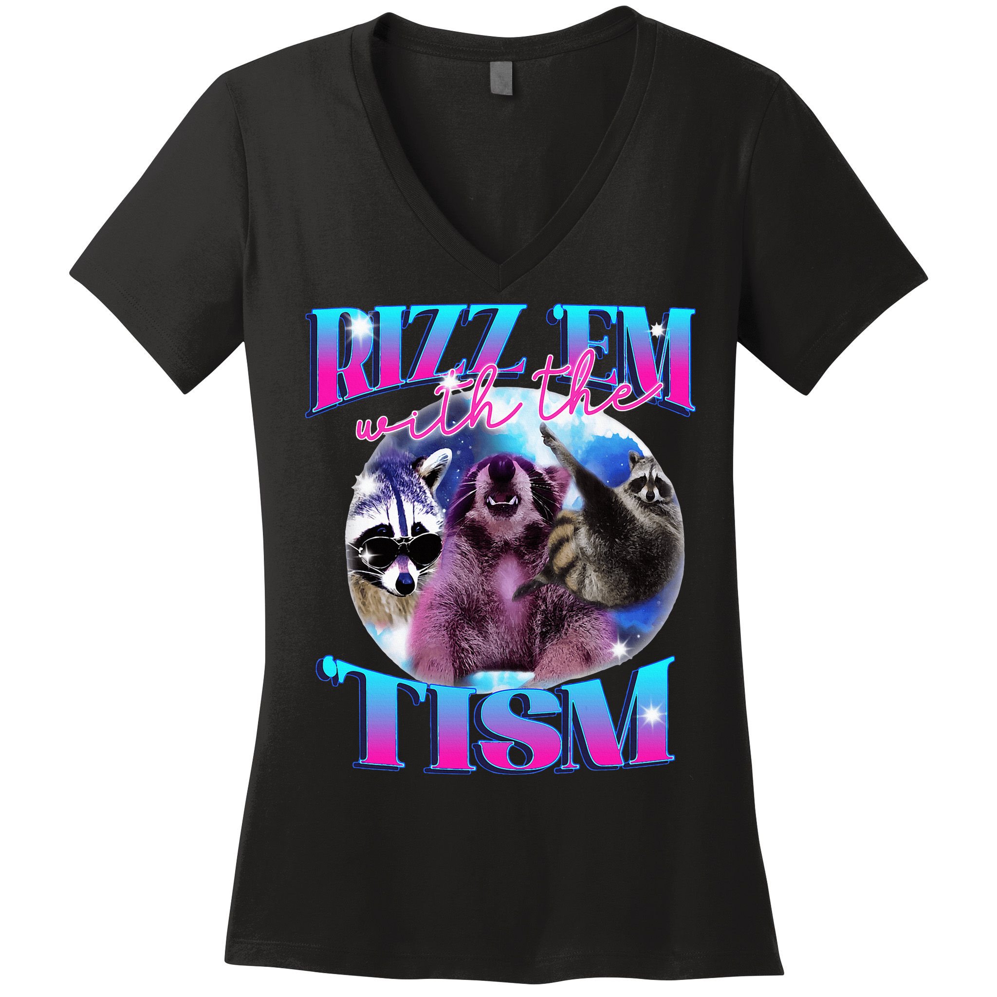 Autism Funny Rizz Em With The Tism Meme Autistic Opossum Women's V-Neck T-Shirt
