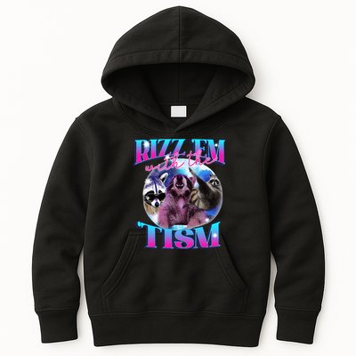 Autism Funny Rizz Em With The Tism Meme Autistic Opossum Kids Hoodie