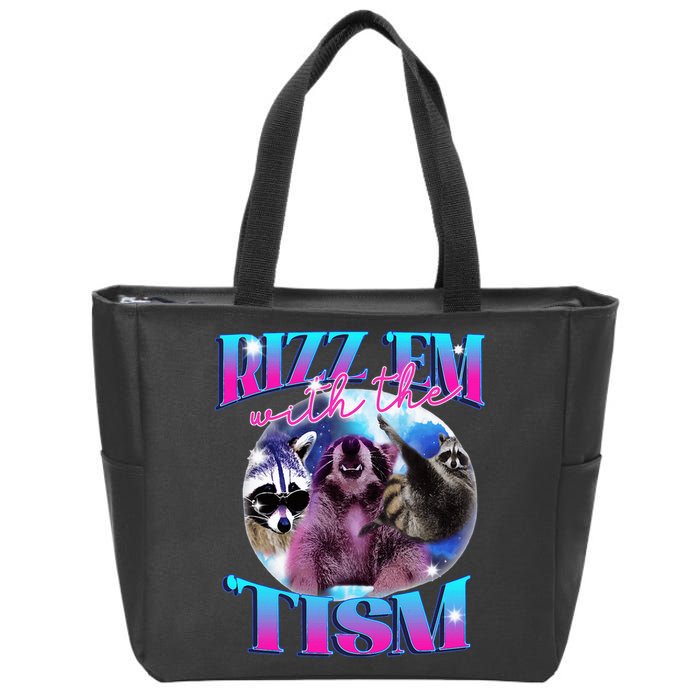 Autism Funny Rizz Em With The Tism Meme Autistic Opossum Zip Tote Bag