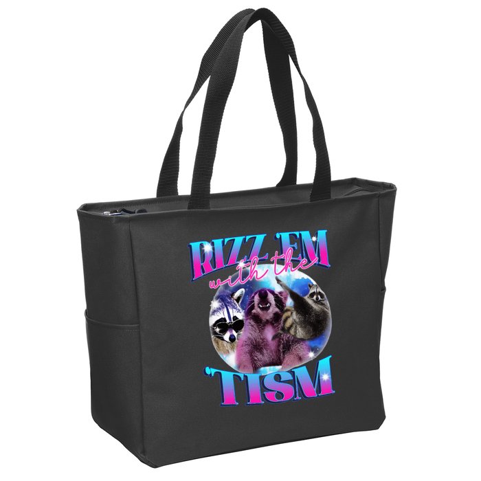 Autism Funny Rizz Em With The Tism Meme Autistic Opossum Zip Tote Bag